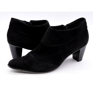 Paul Green Booties Womens 8.5 Black Suede Almond Toe Zip Ankle Boots Cone Heel